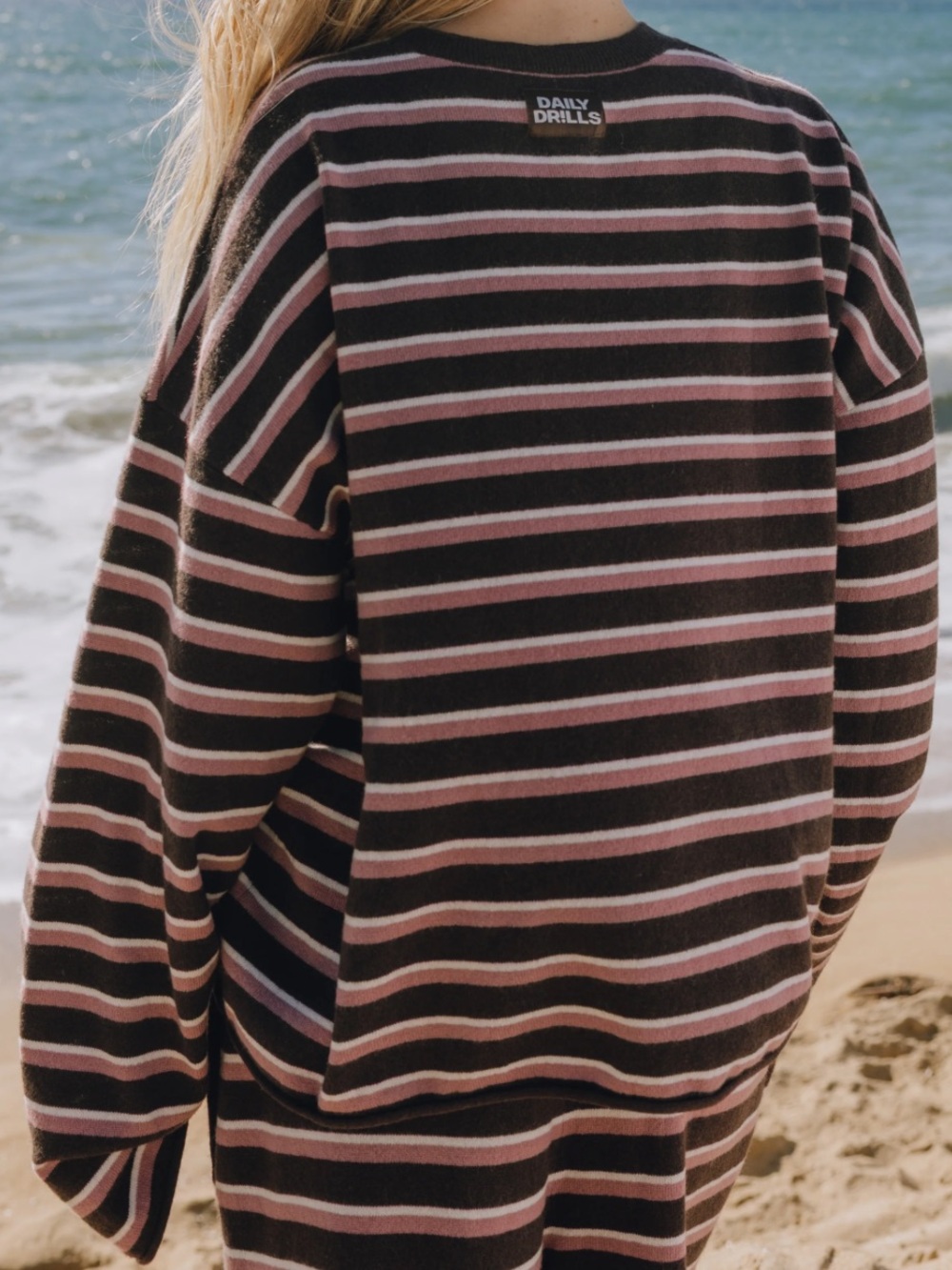BNWT daily drills Oversized Cashmere Sweater - Coco + Wine + Cream Stripe